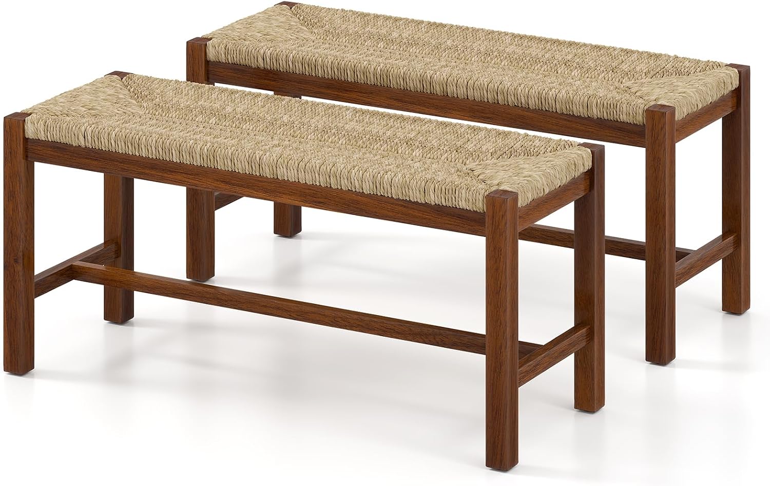 Rubber Wood Seagrass Dining Bench
