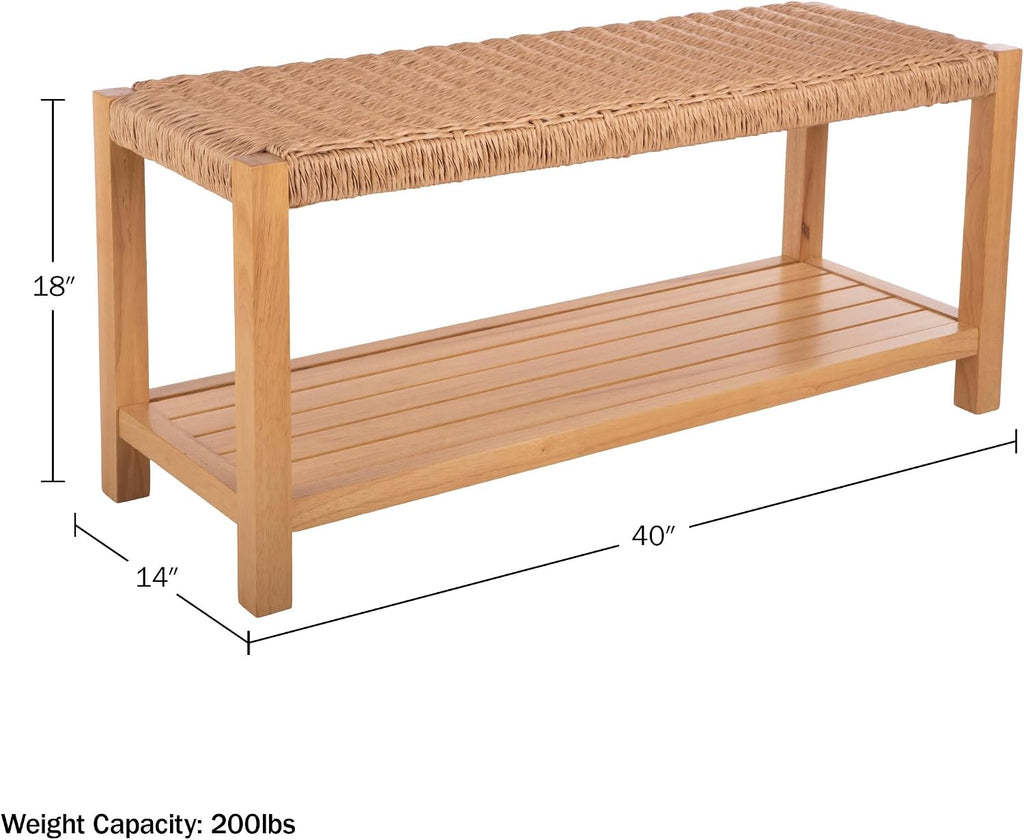 Light Wood Woven Rope Bench
