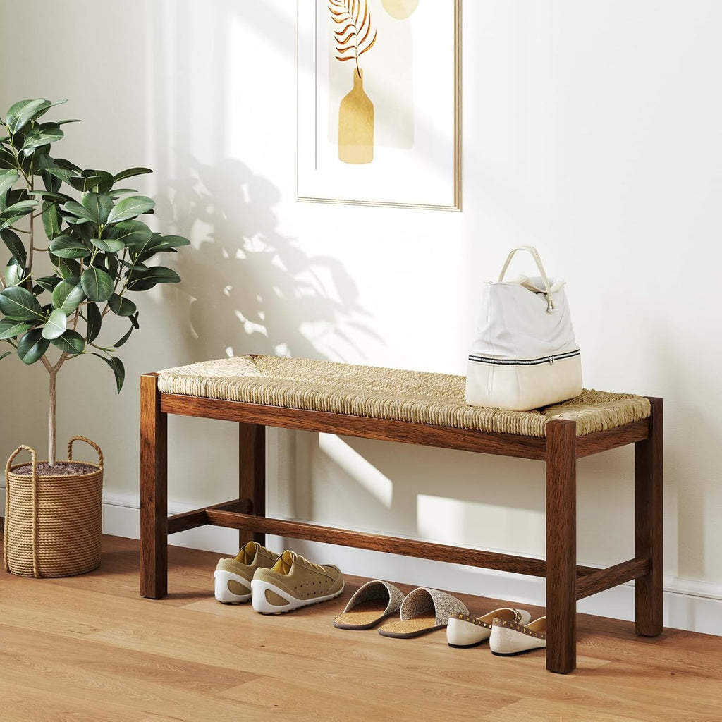 Rubber Wood Seagrass Dining Bench