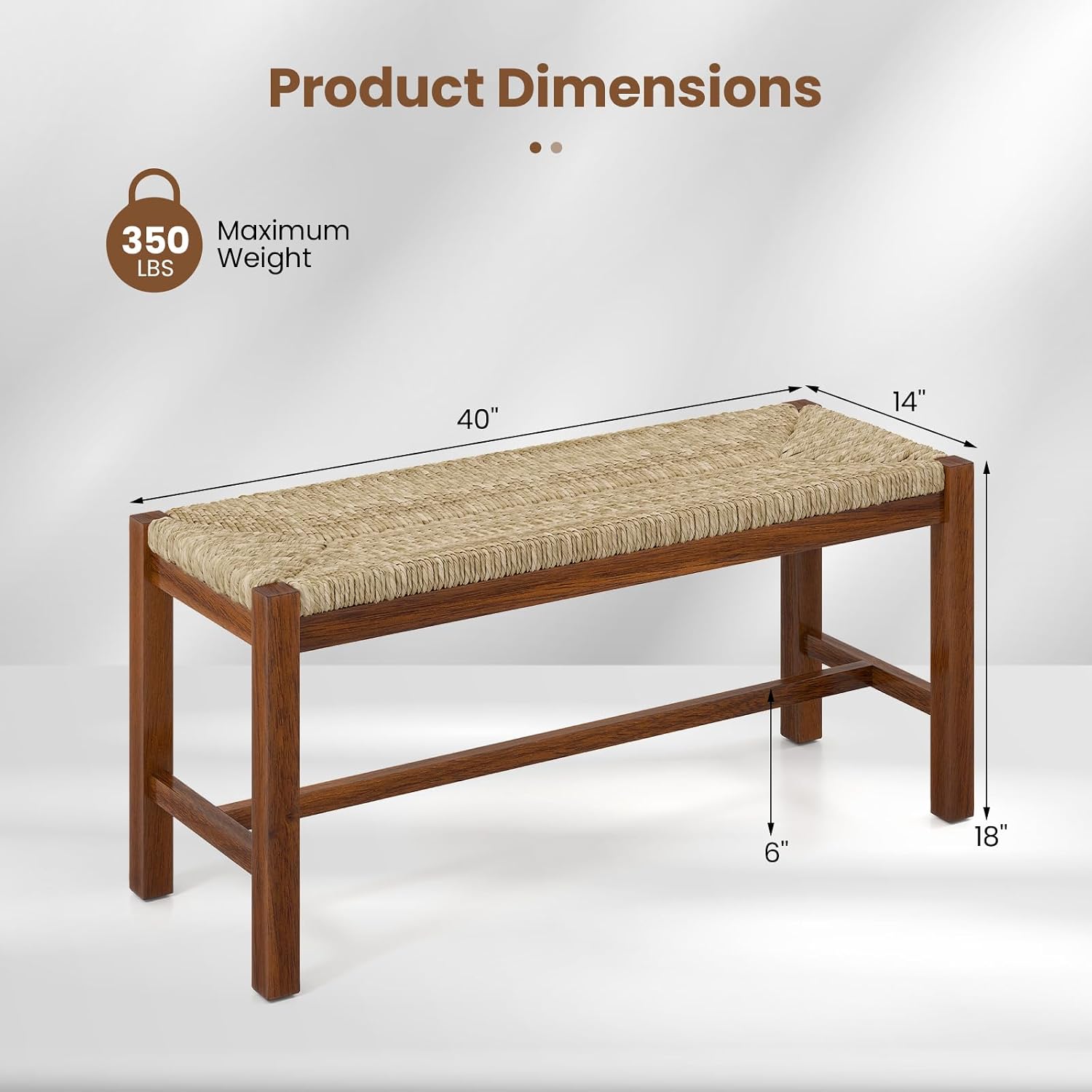 Rubber Wood Seagrass Dining Bench