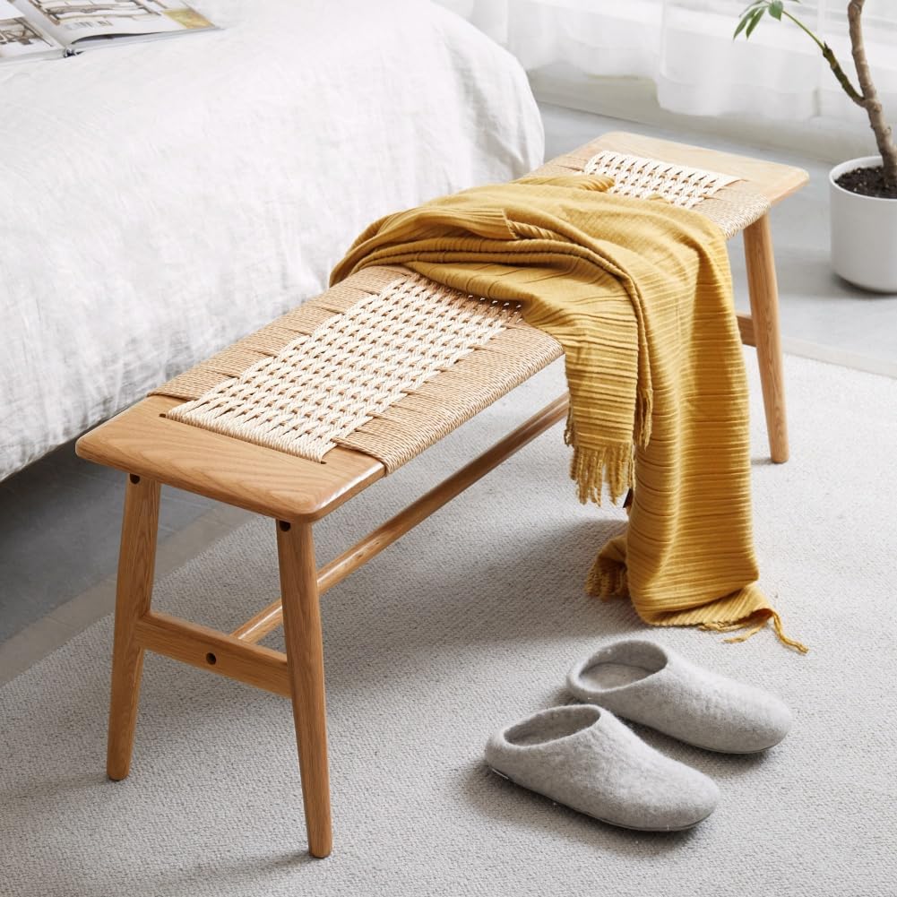 Oak Rattan Woven Dining Bench