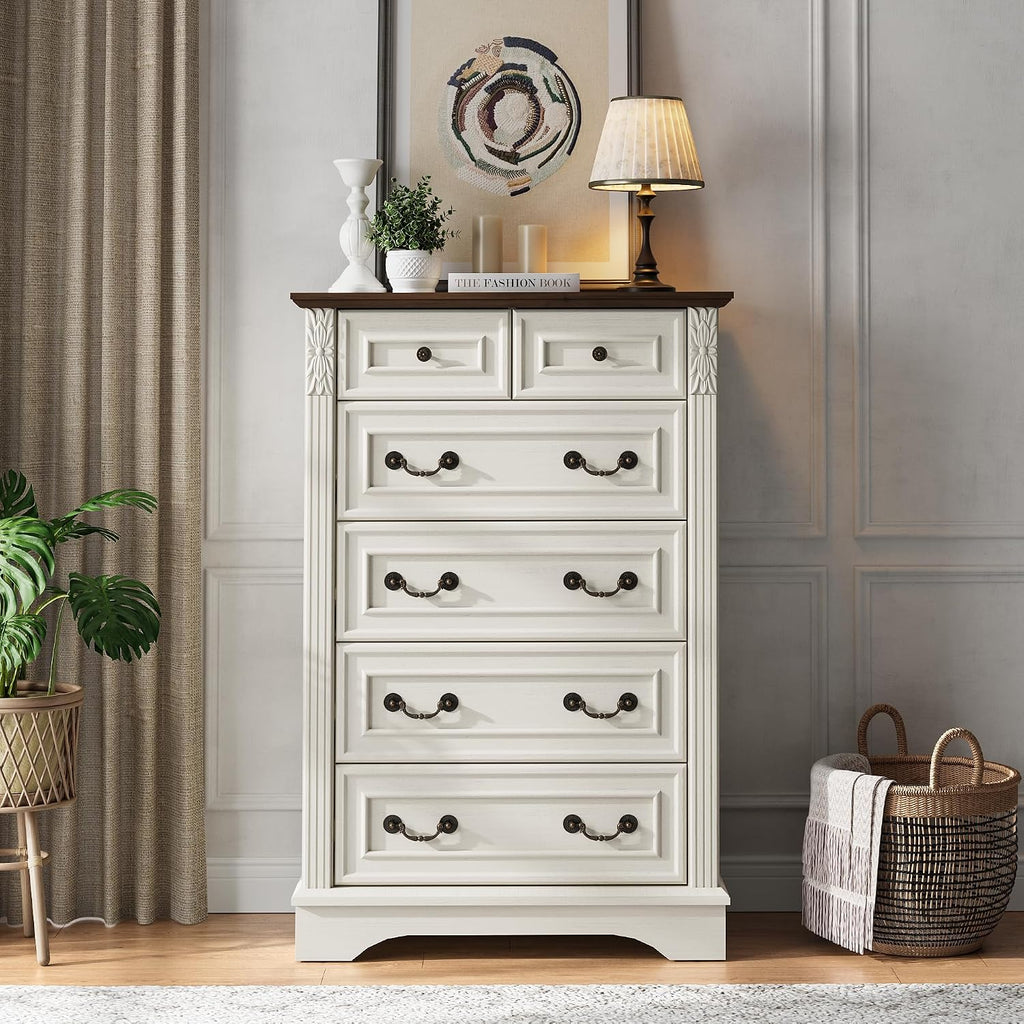 Antique White Six Drawer Dresser