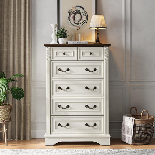 Antique White Six Drawer Dresser