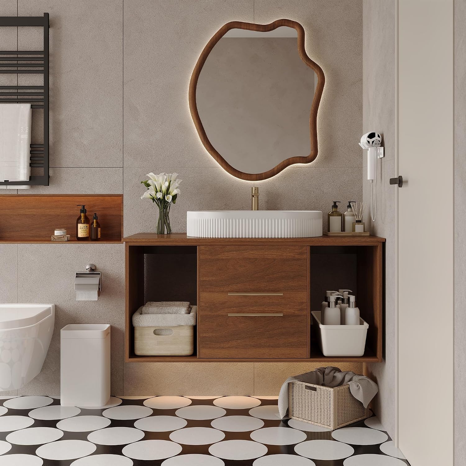 Walnut Floating Cabinet With Shelves