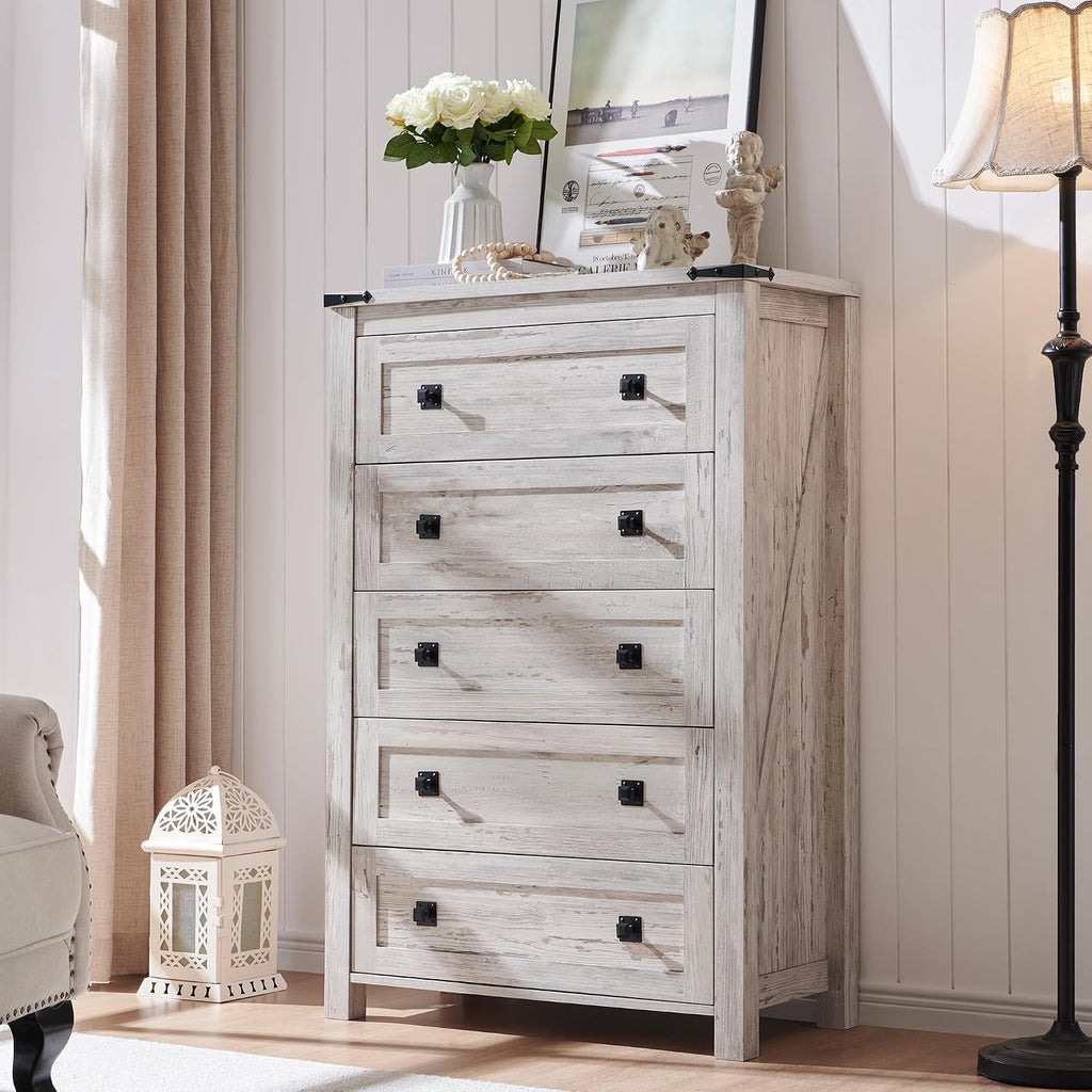 Antique White Five Drawer Dresser