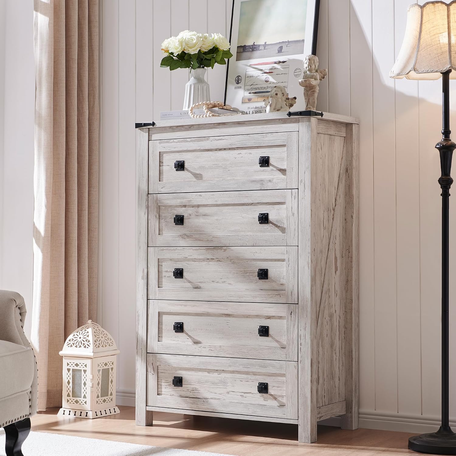 Antique White Five Drawer Dresser
