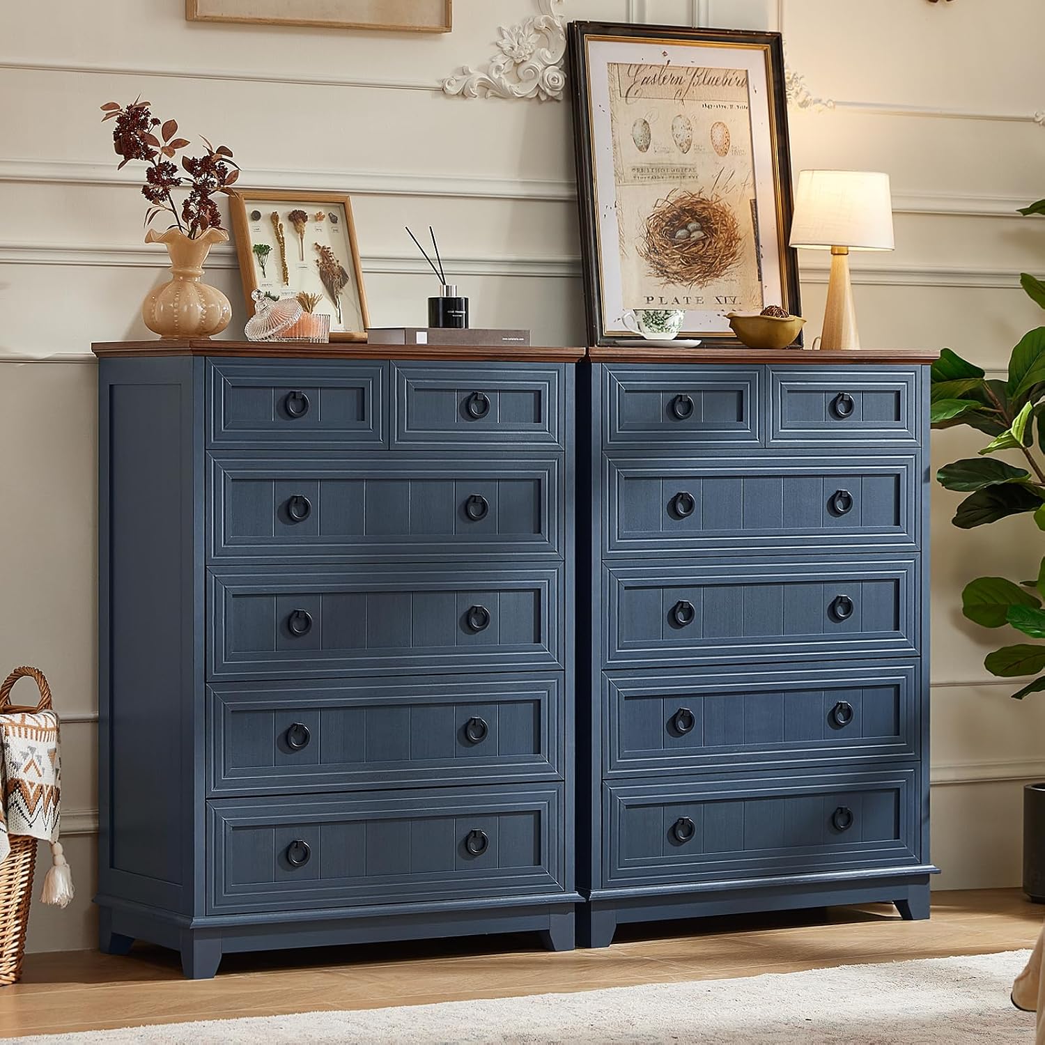 Blue Farmhouse Six Drawer Dresser