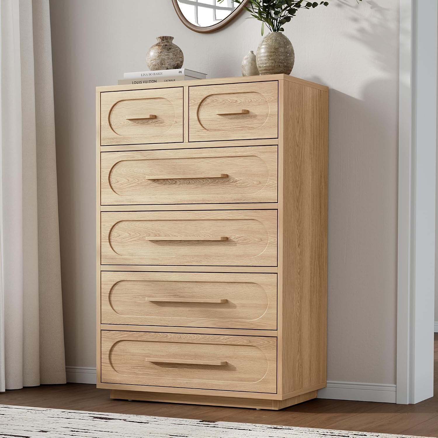 Natural Six Drawer Wooden Dresser
