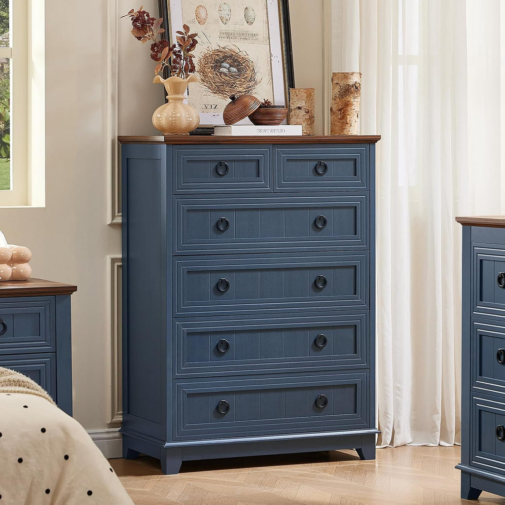 Blue Farmhouse Six Drawer Dresser