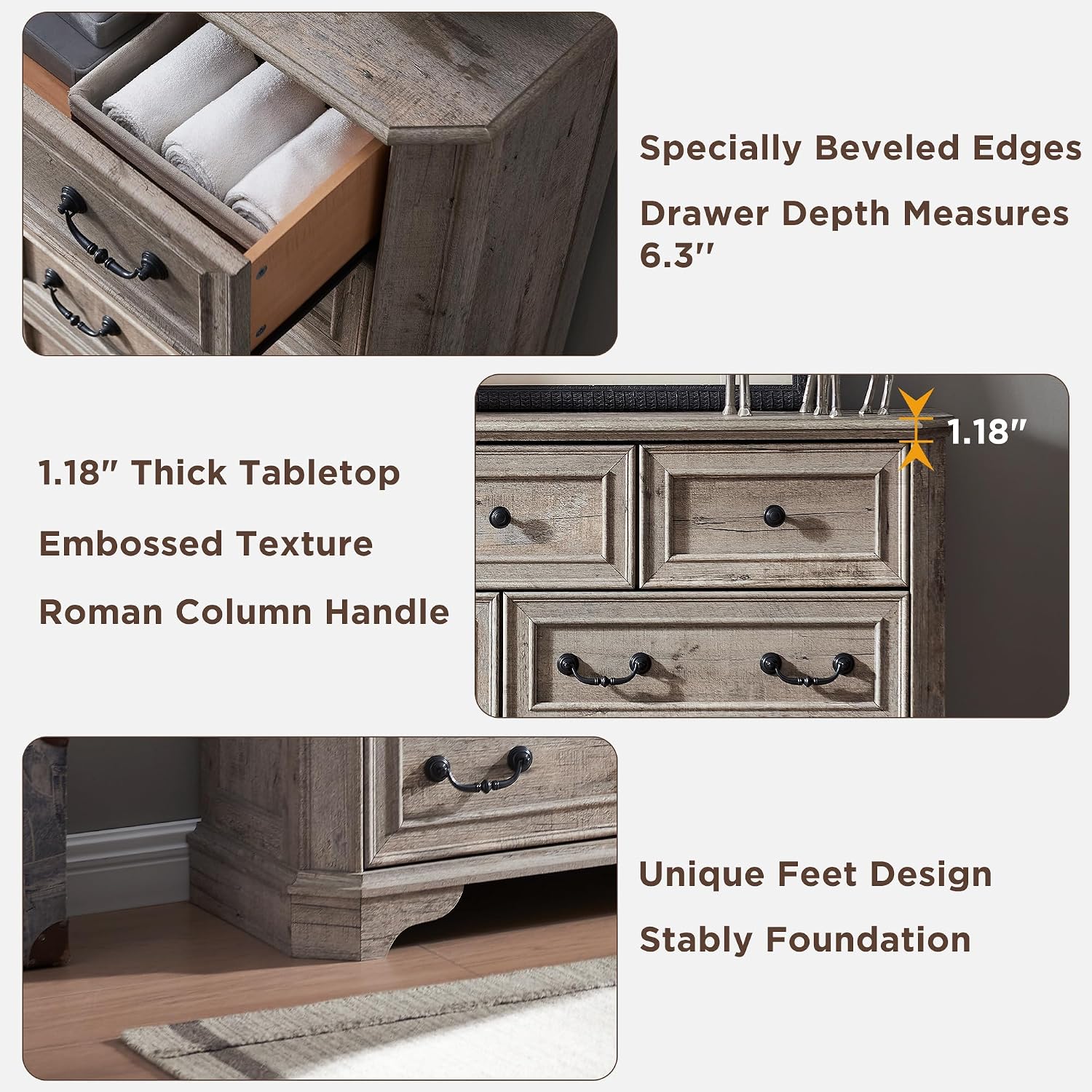 Light Rustic Oak Five Drawer Dresser