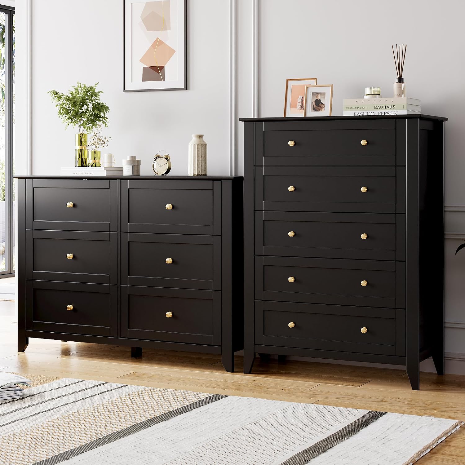 Black Five Drawer Storage Dresser