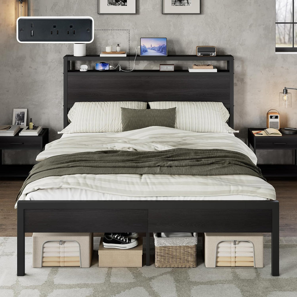 Black Industrial Storage Metal Bed Frame