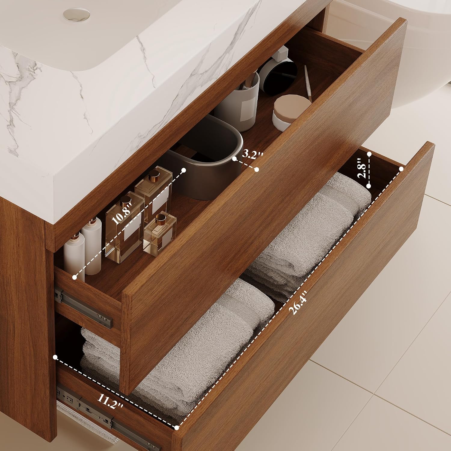 Walnut Marble Floating Vanity