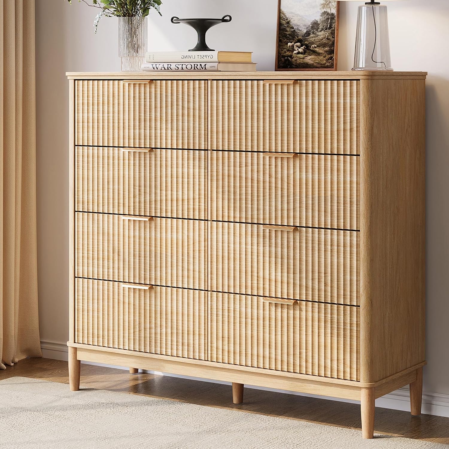 Oak Fluted Five Drawer Dresser