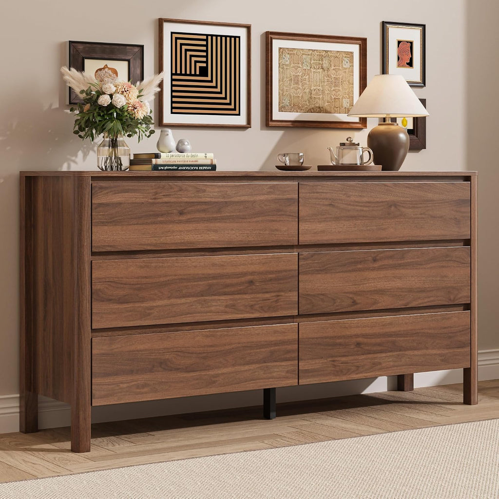 Walnut Six Drawer Hidden Handle Dresser