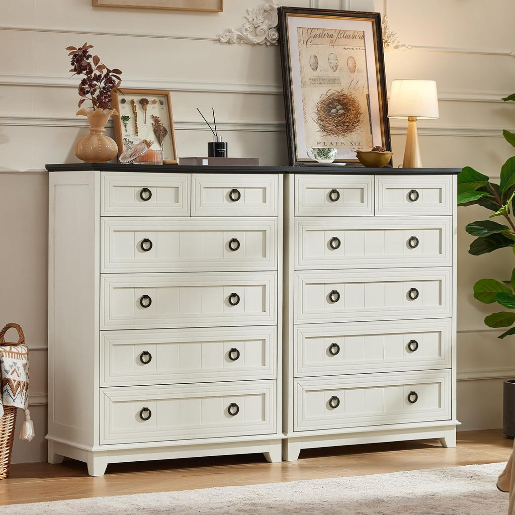 White Farmhouse Six Drawer Dresser