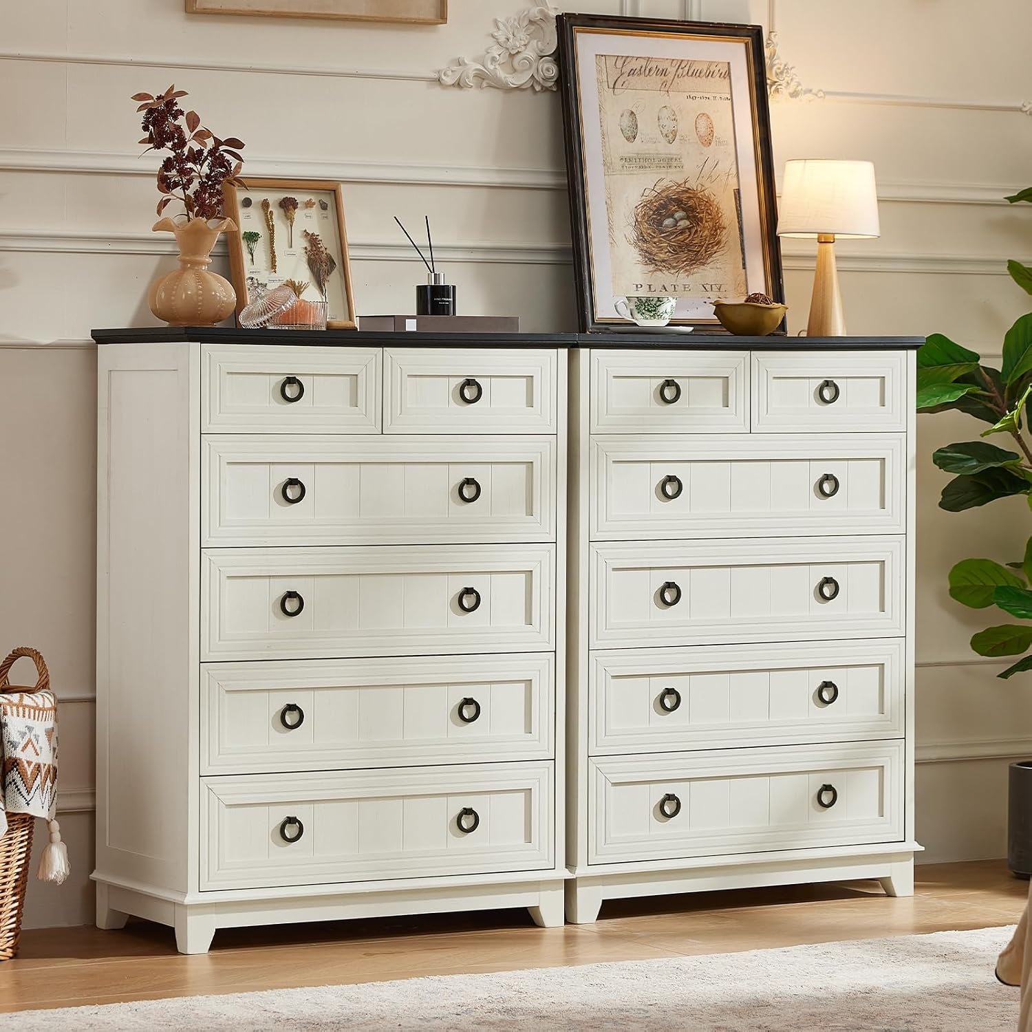 White Farmhouse Six Drawer Dresser