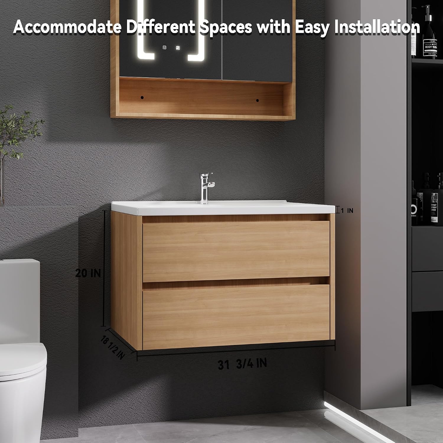 Walnut Floating Sink Vanity Unit