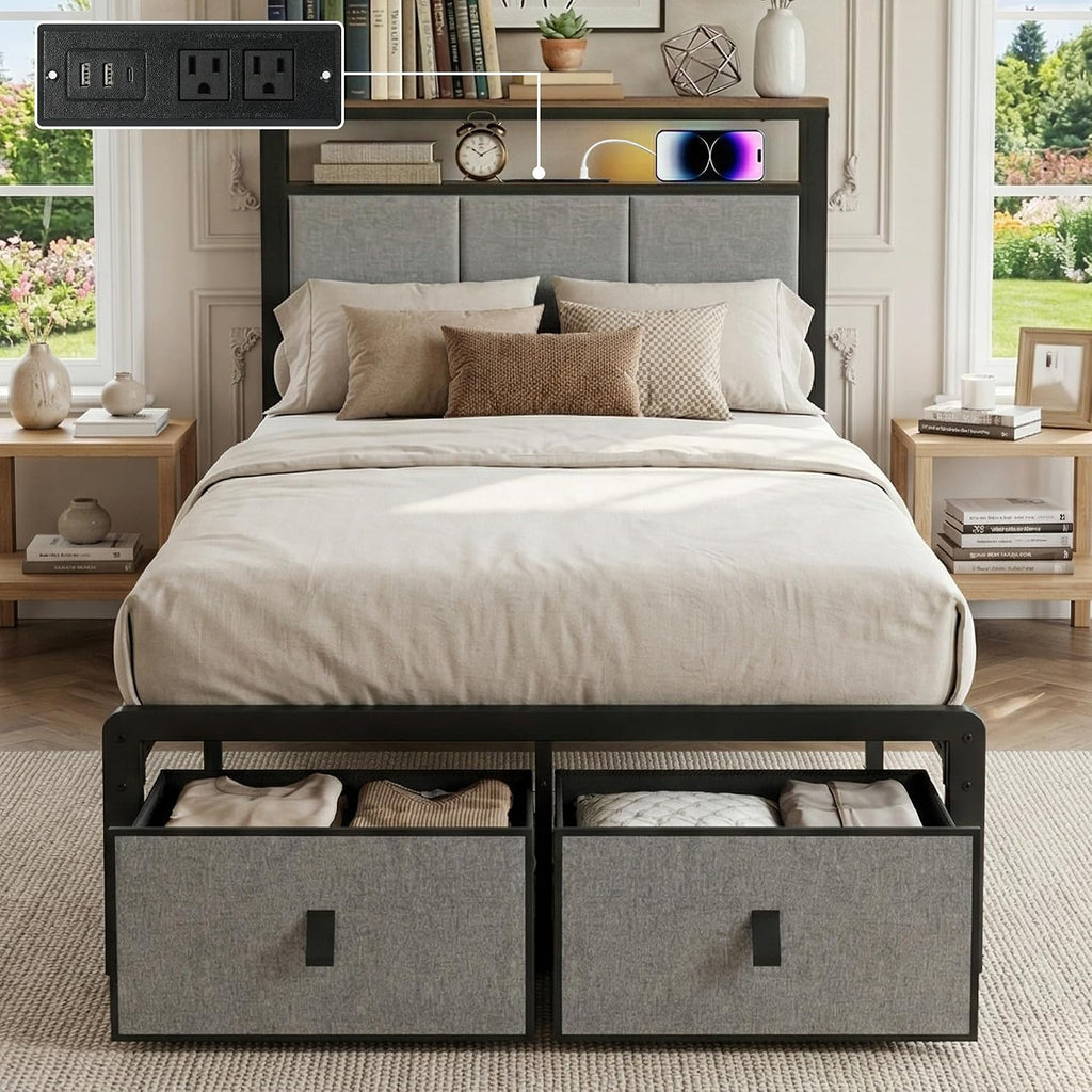 Twin Upholstered Storage Bed Frame