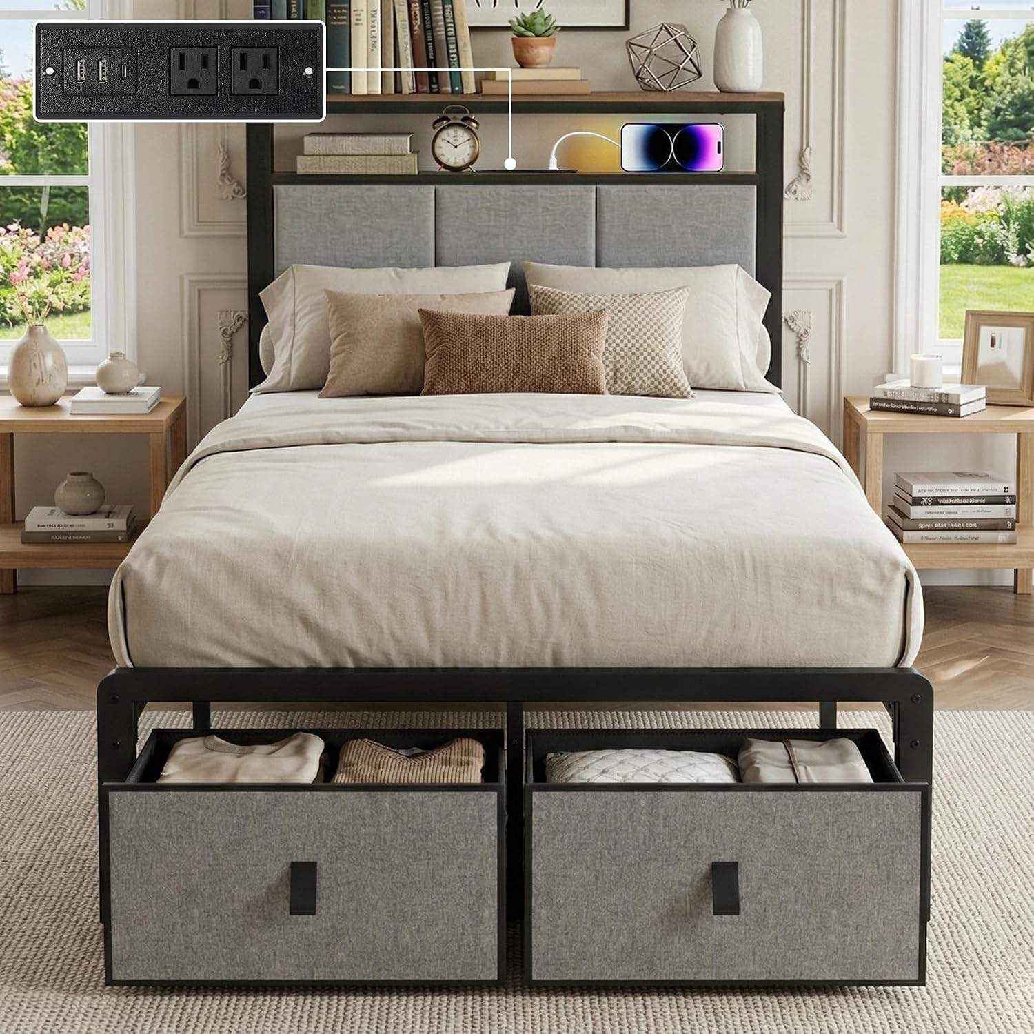 Twin Upholstered Storage Bed Frame