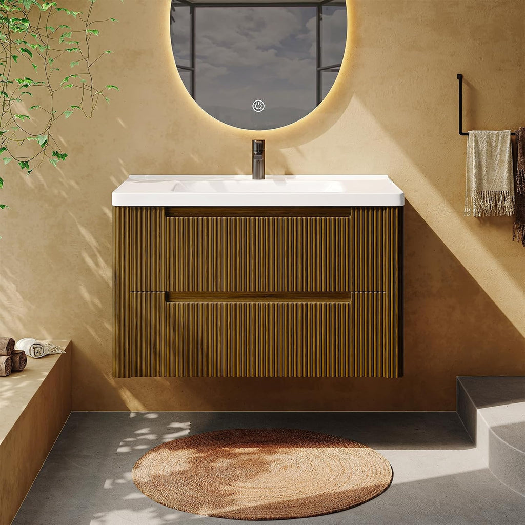 Walnut Curved Floating Vanity