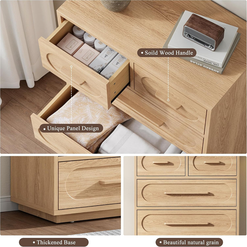 Natural Six Drawer Wooden Dresser