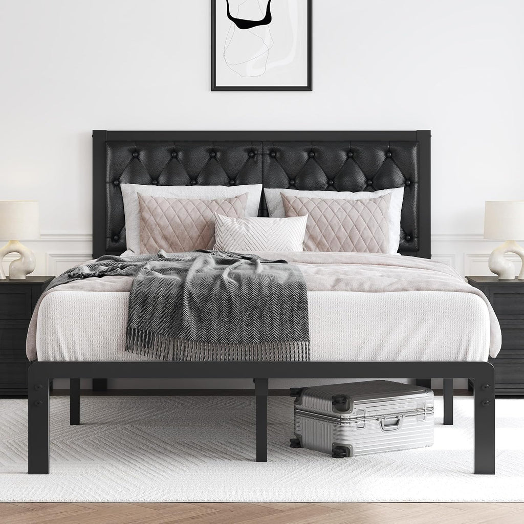 Black Tufted Full Storage Bed Frame