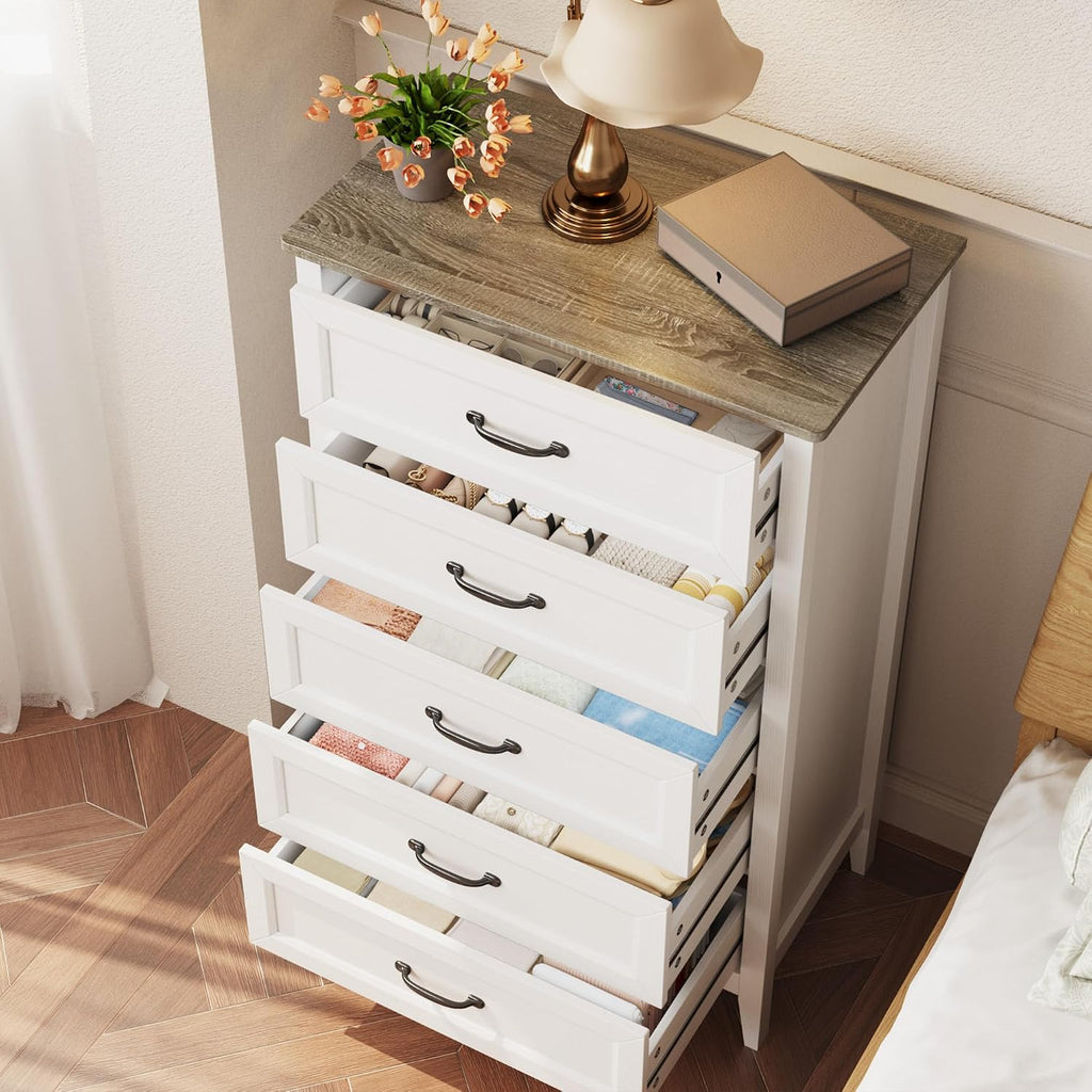 White Black Five Drawer Dresser