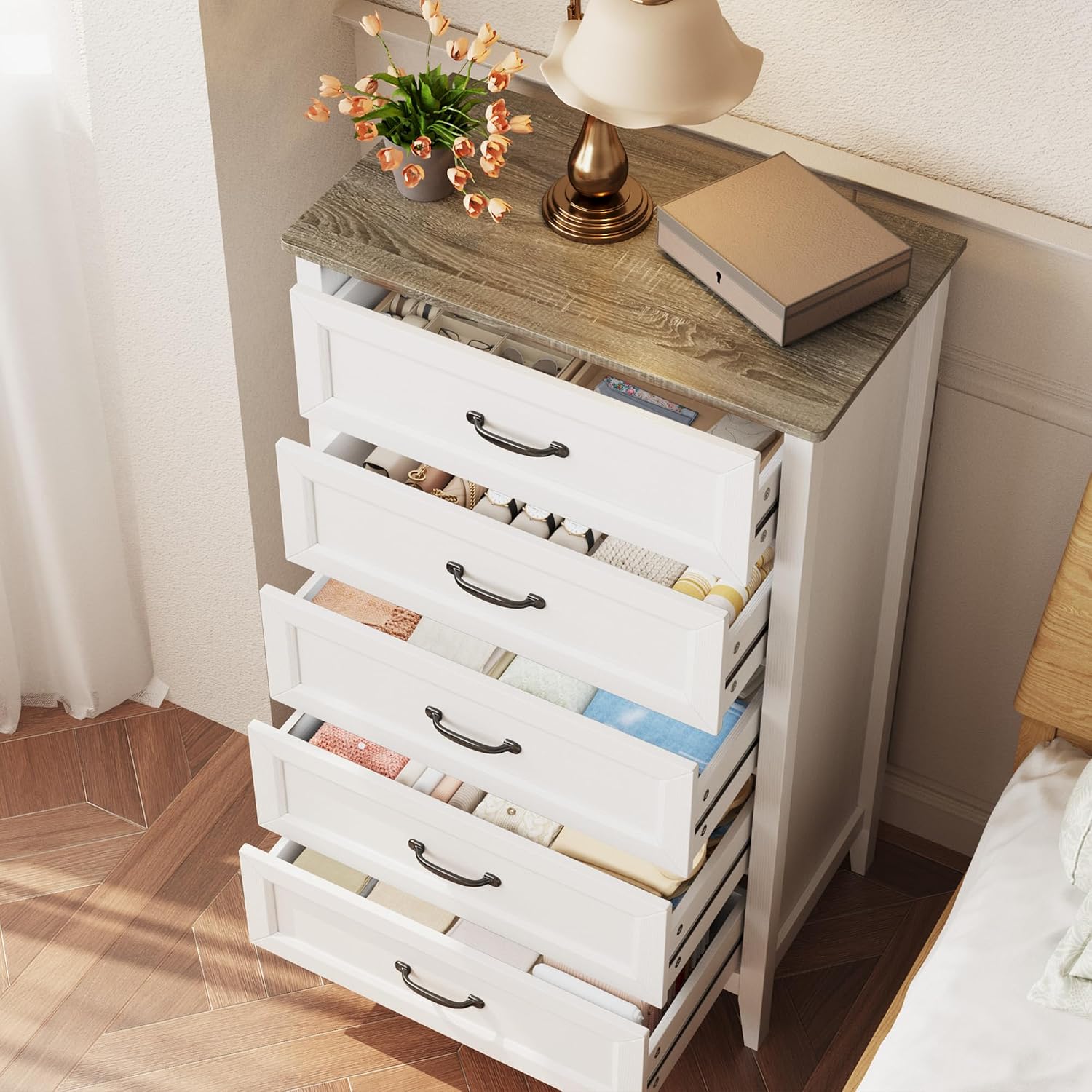 White Black Five Drawer Dresser
