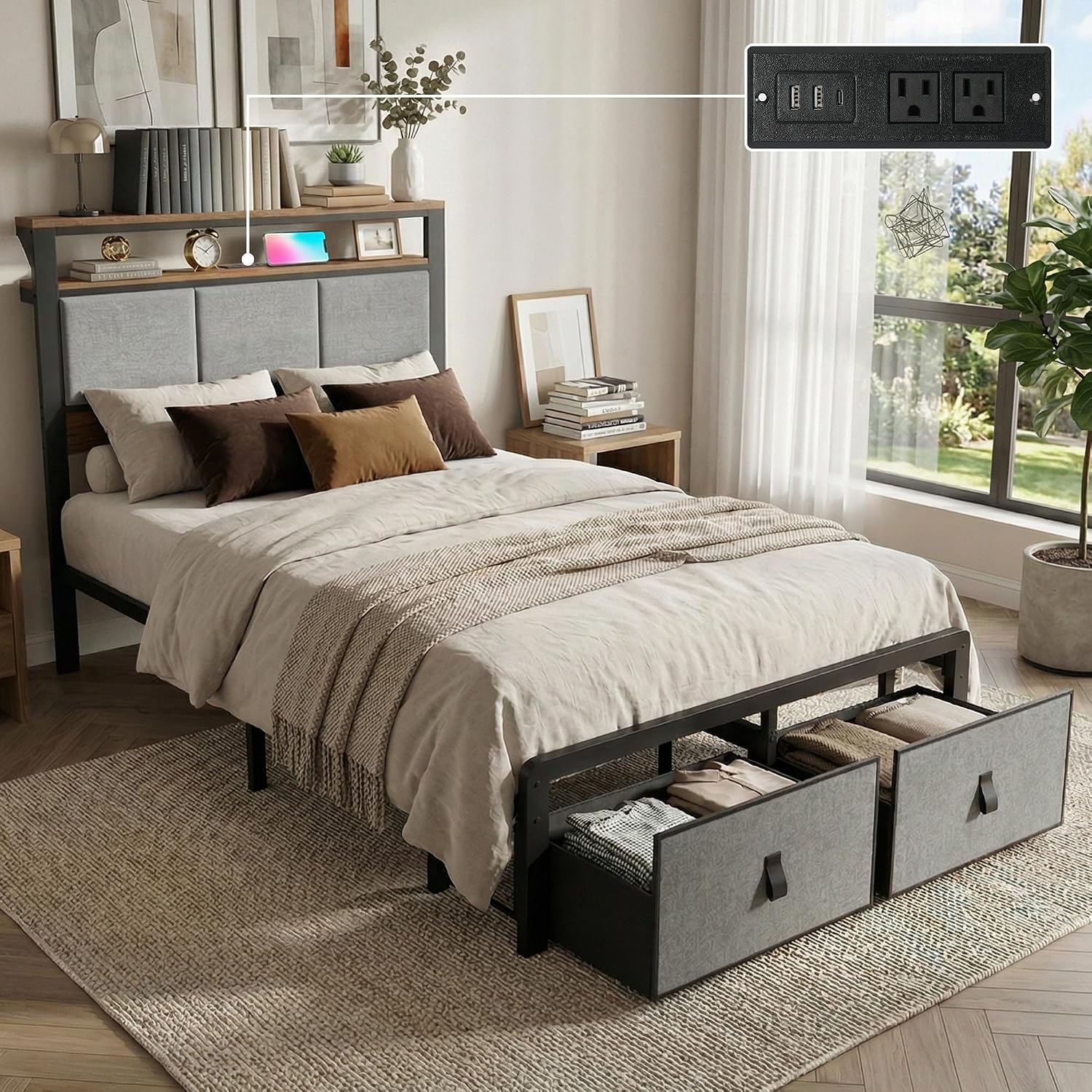 Twin Upholstered Storage Bed Frame