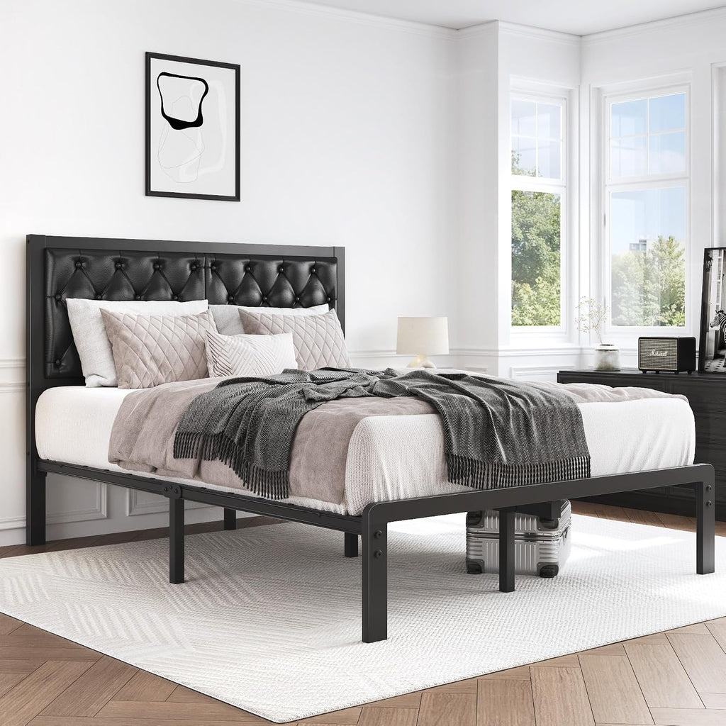 Black Tufted Full Storage Bed Frame