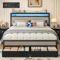 Grey Queen Storage LED Bed Frame