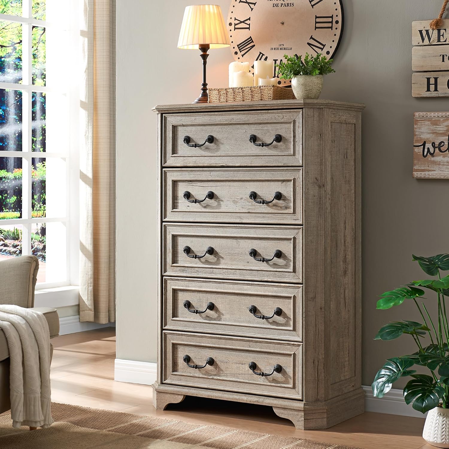 Light Rustic Oak Five Drawer Dresser