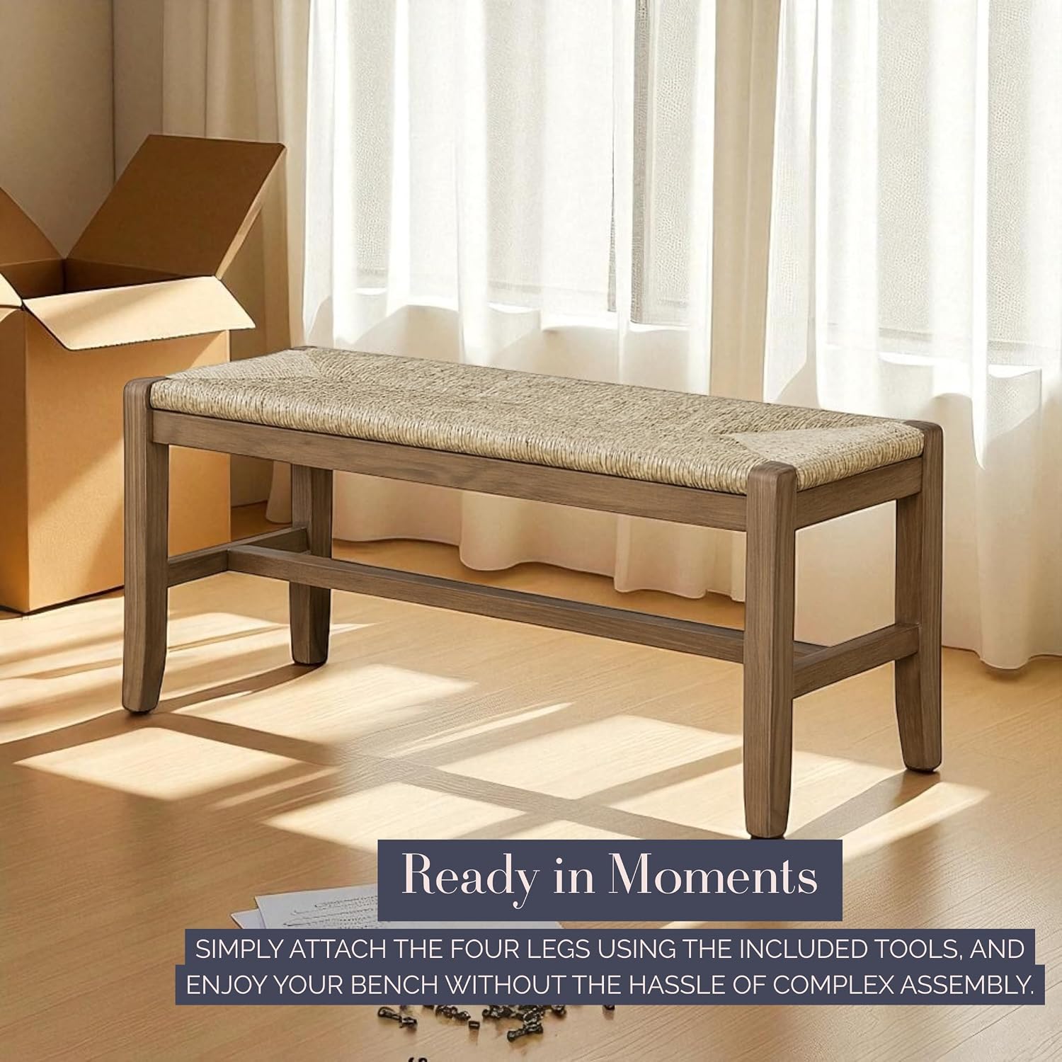 Natural Wood Seagrass Seat Bench
