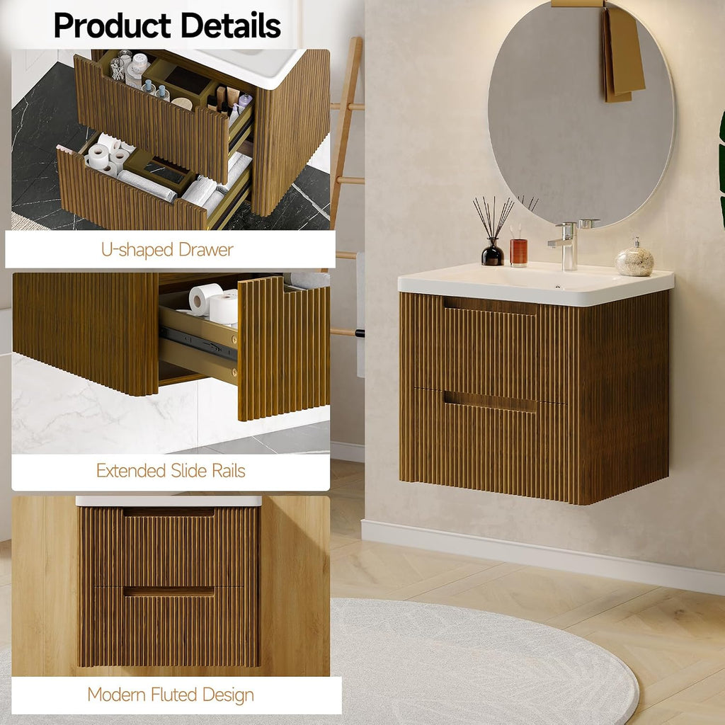 Walnut Curved Floating Vanity