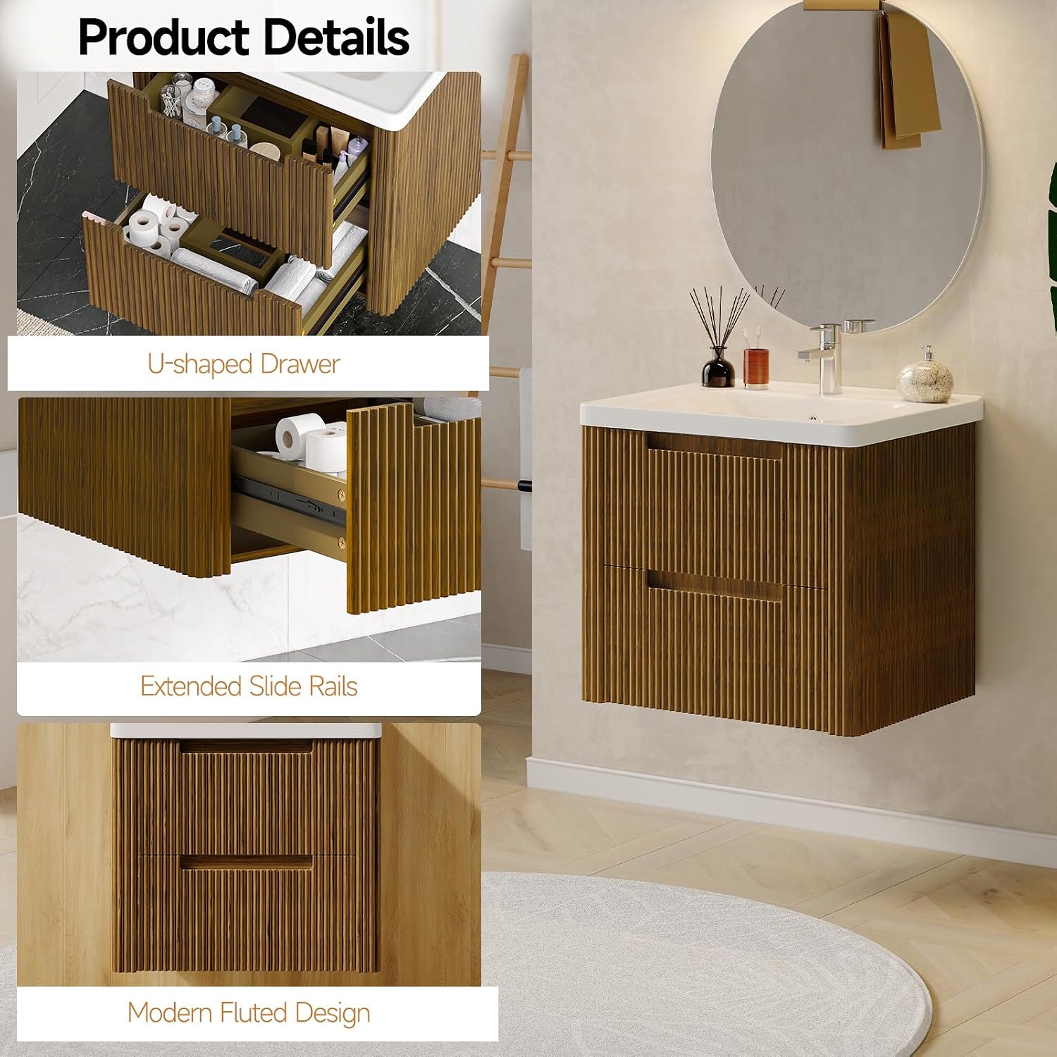 Walnut Curved Floating Vanity