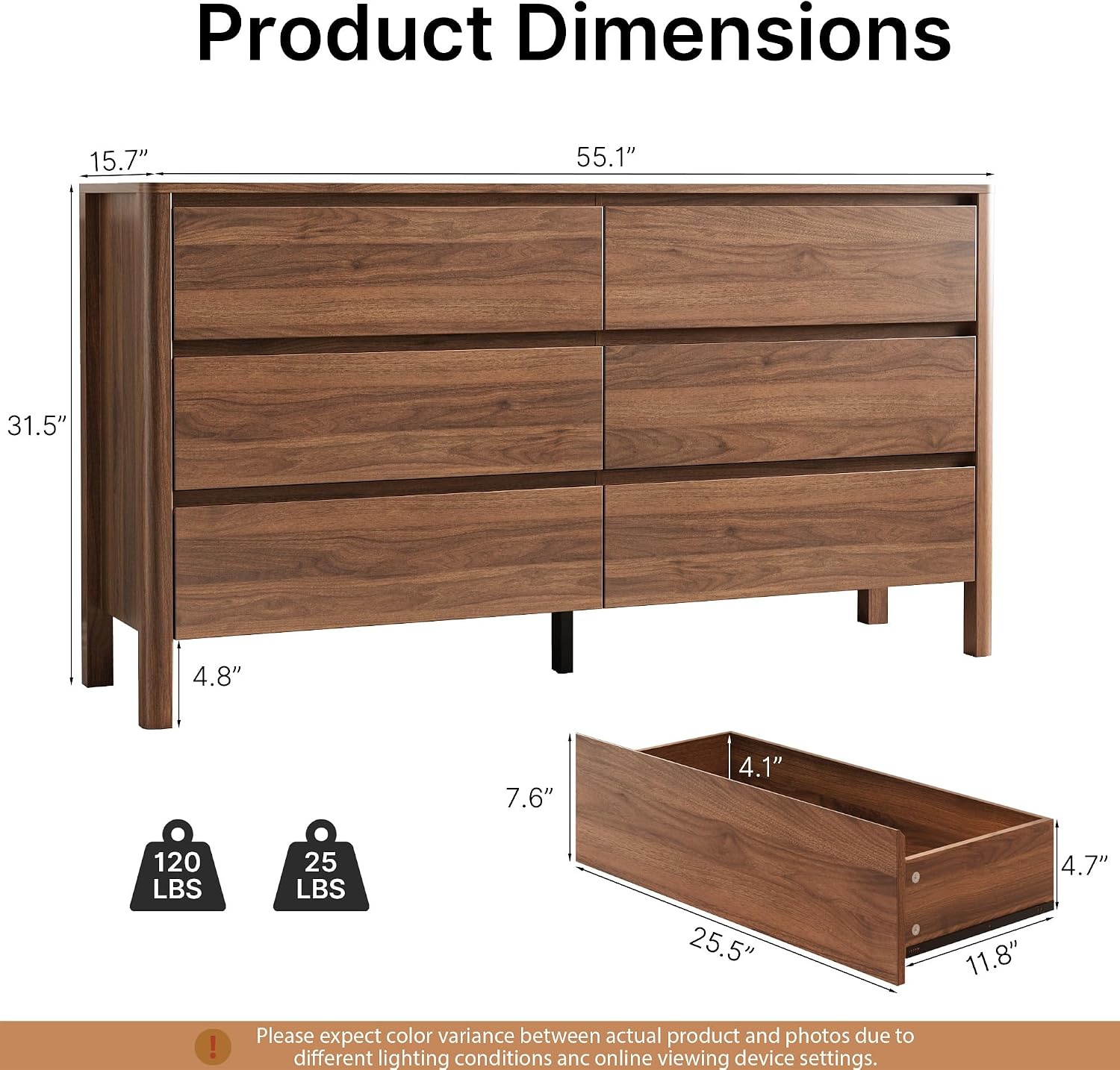 Walnut Six Drawer Hidden Handle Dresser