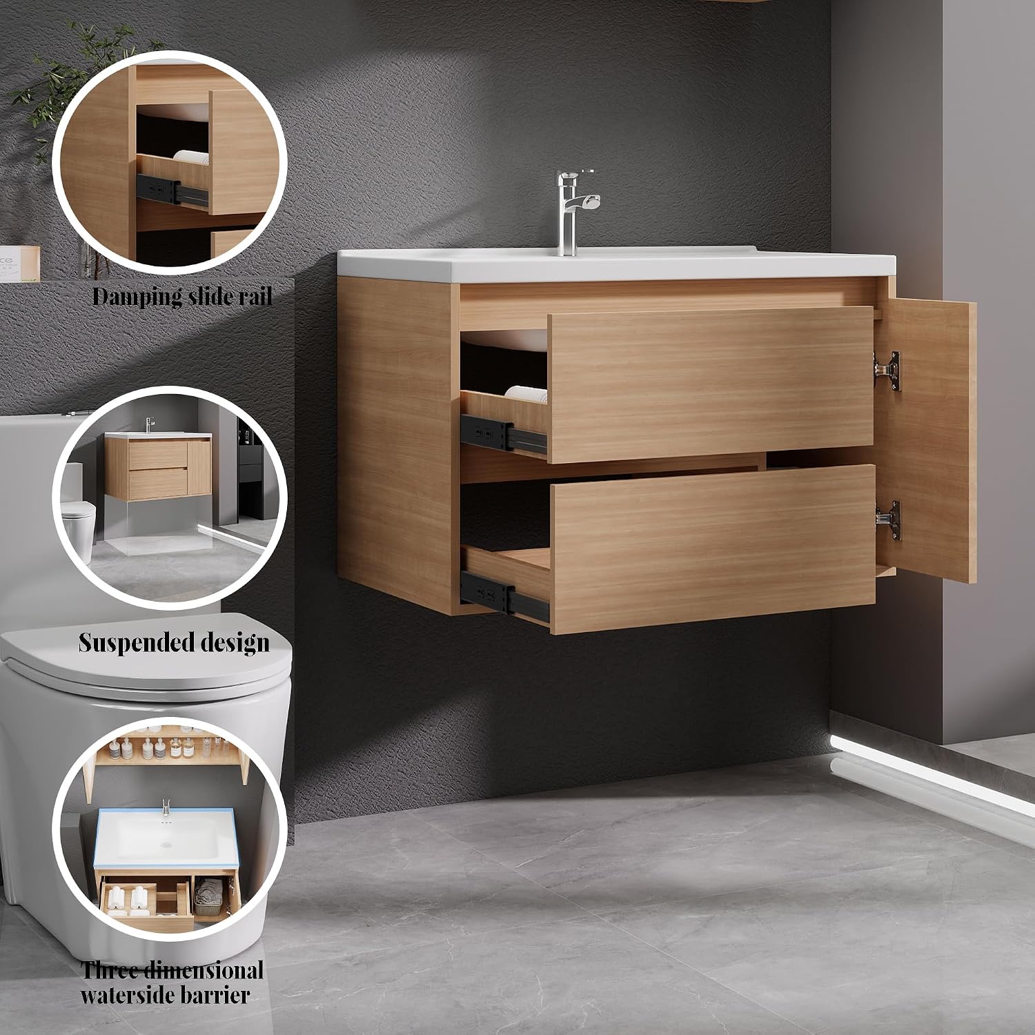 Walnut Floating Sink Vanity Cabinet