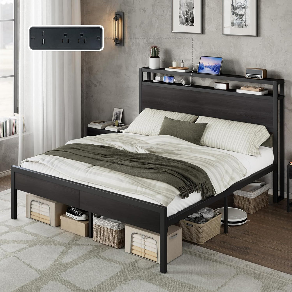 Black Industrial Storage Metal Bed Frame