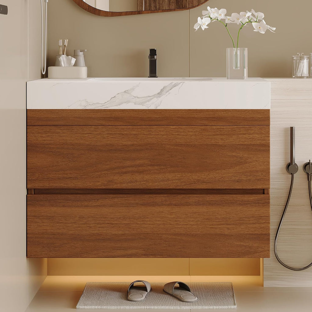 Walnut Marble Floating Vanity