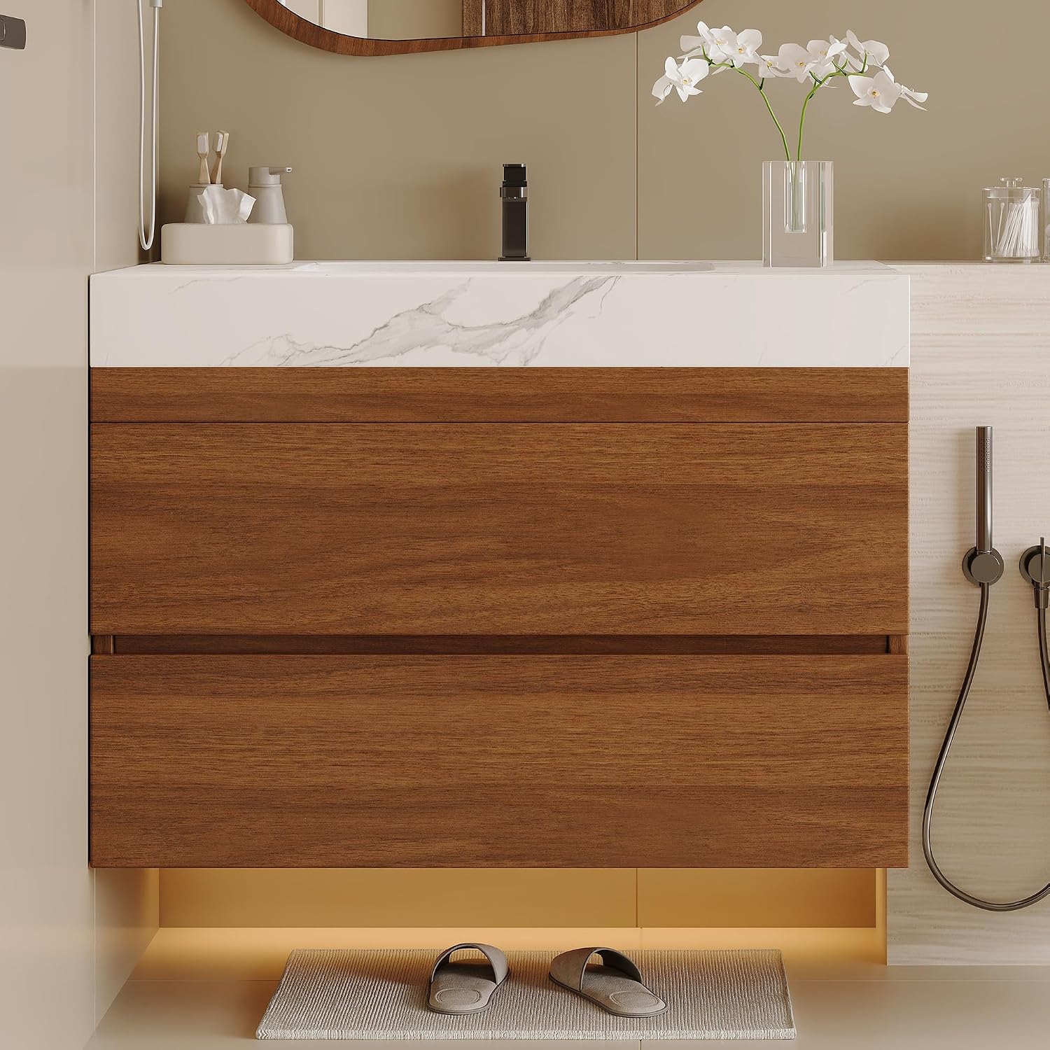 Walnut Marble Floating Vanity