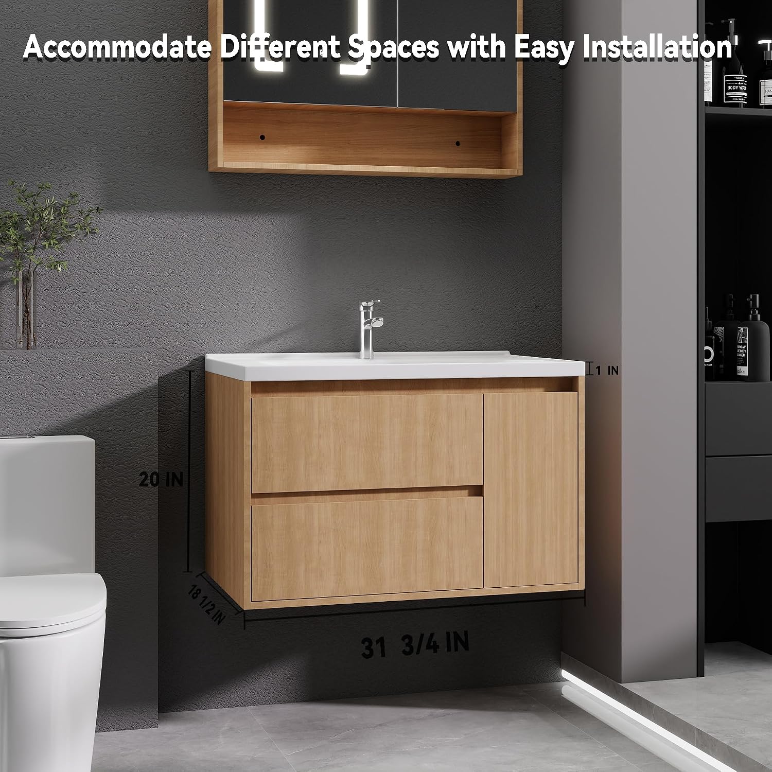 Walnut Floating Sink Vanity Cabinet