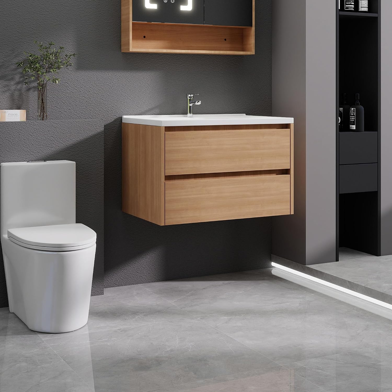 Walnut Floating Sink Vanity Unit