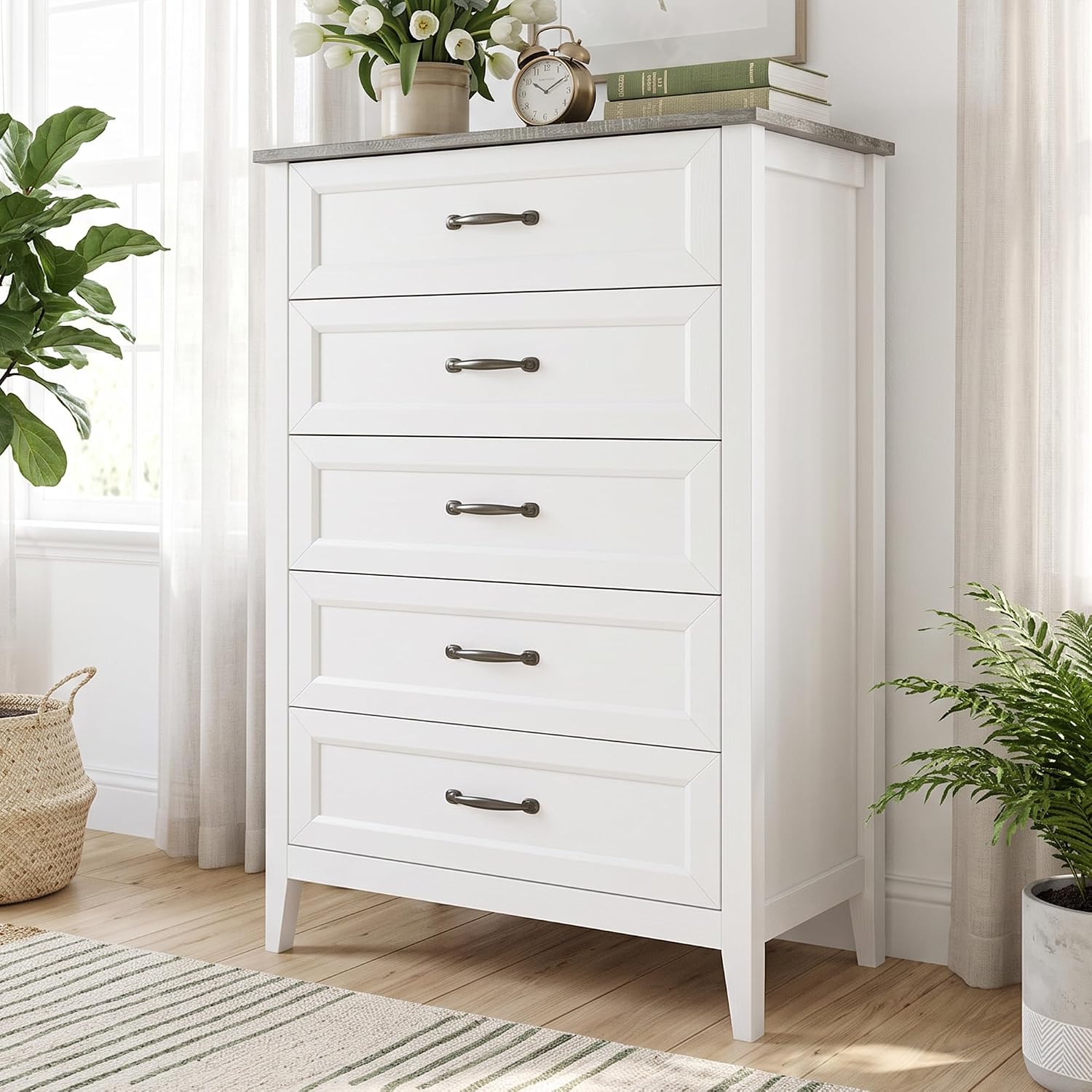 White Black Five Drawer Dresser