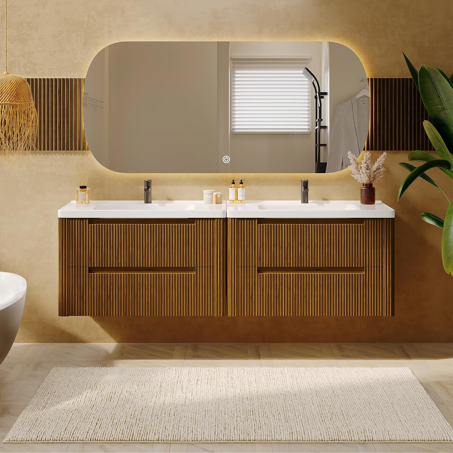 Walnut Curved Floating Vanity