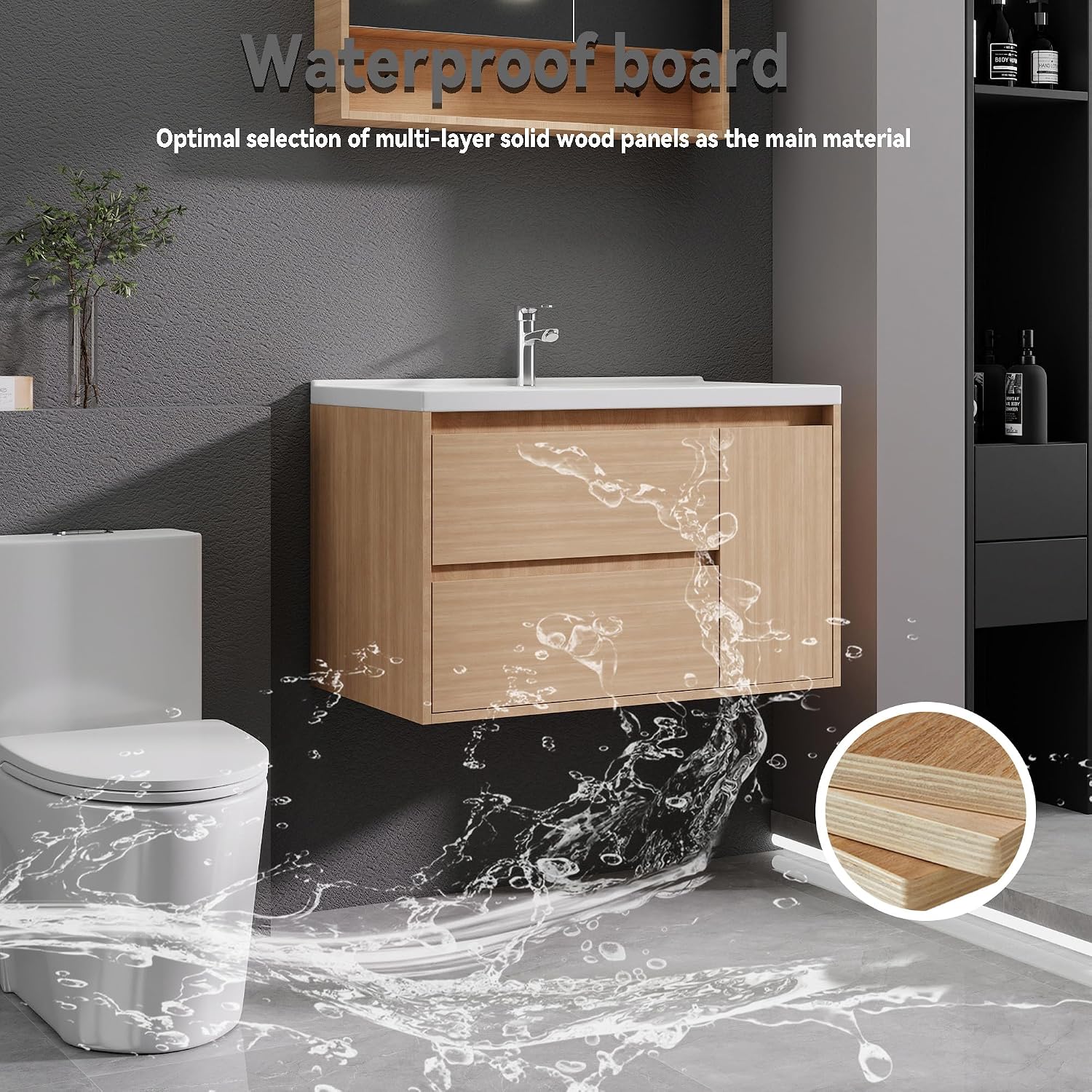 Walnut Floating Sink Vanity Cabinet