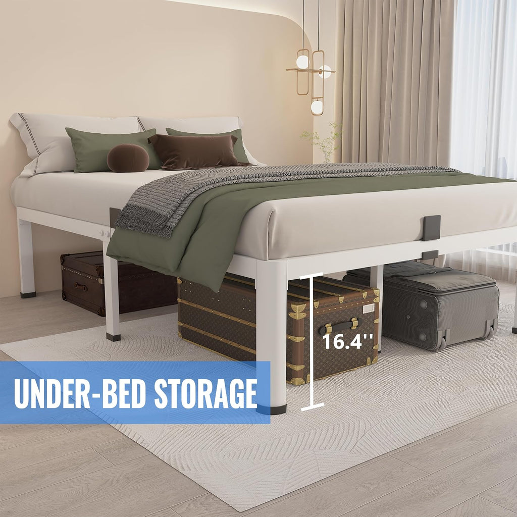 White Queen High Storage Metal Bed