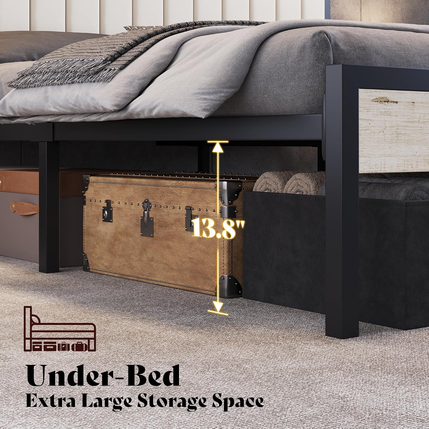 White Queen Velvet LED Storage Bed