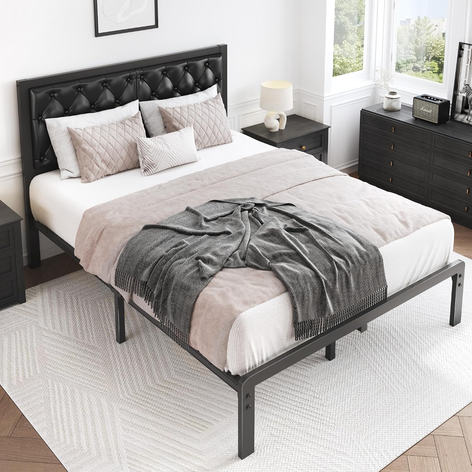 Black Tufted Full Storage Bed Frame