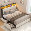 Beige Corduroy LED Storage Bed Frame